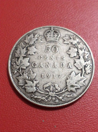 F/VF WWI 1917 George V Canada .925 silver 50 cents KM #25