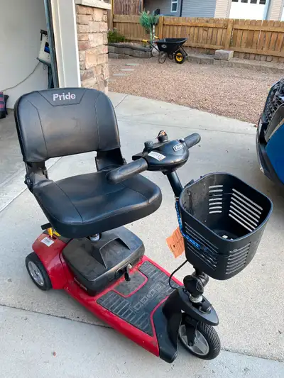 Pride 3 wheel mobility scooter. Very lightweight & easy to transport in trunk. Has a range of approx...