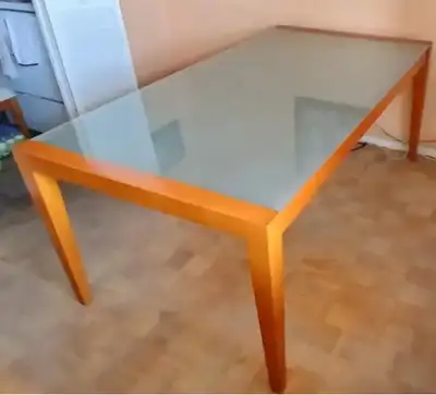 Modern Wood and Frosted Glass Dining Table, View more