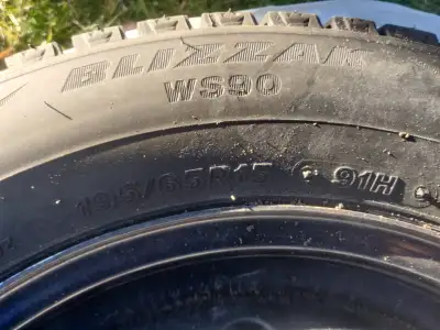 Set of 4 tires. Tires are 195/65R15 91H. Tires are mounted to steel rims and have minimal wear. Tire...