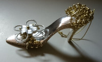 Christmas Shoe Ornament Gold Beads/ Glitter Fancy High Heel