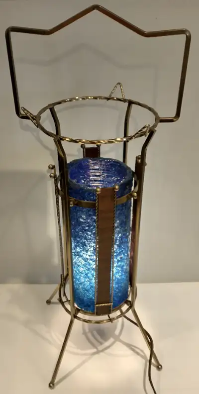 Vintage blue spaghetti lucite shade floor lamp, View more