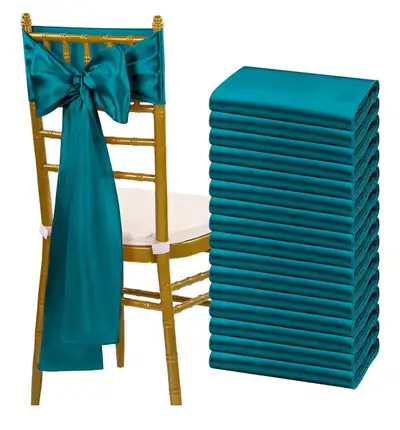 60 PCS Turquoise Satin Chair Sashes Bows Universal Chair Cover,, View more