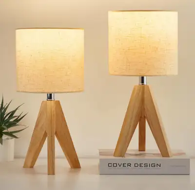 Wooden Tripod Table Lamps with Fabric Shade;2 Per Pack, View more