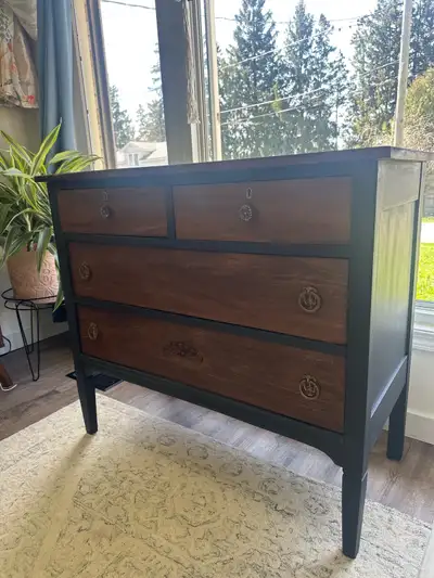 Restored Hepplewhite-Style Dresser | Charcoal & Walnut Two-Tone, View more