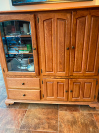 Moving - Must Sell Oak Entertainment Cabinet With Leaded Glass