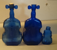 Vinatge Cobalt Blue Glass Violin Fiddle Shaped Bottles