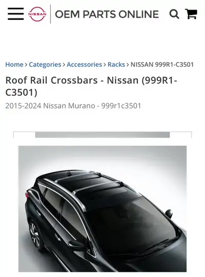 Brand New OEM Roof Rail Cross Bars for a Nissan Murano Still in original packaging, never used. Niss...