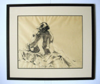 Framed Nude Figure Ink Drawing Thomas Hendry Original Signed Art