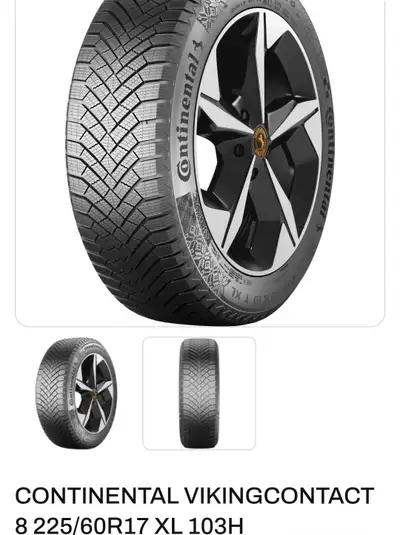 Pneus d'hiver continental viking contact 8 225/60/R17 XL à vendre, presque neufs, ont roulé de octob...