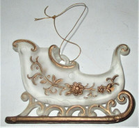 Vintage Christmas Ornament Sleigh Clear Body w/ Golden Painting