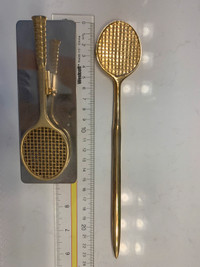 Tennis racket gold metal letter opener & clip