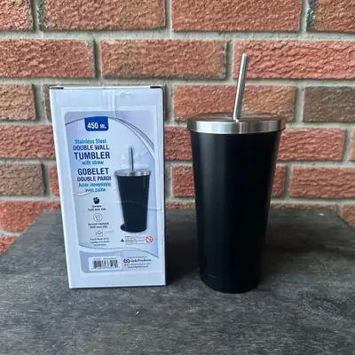 *NEW* Stainless Steel Double Wall Tumbler w/ Straw 16 oz, View more