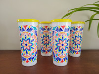 Set of 4 Tupperware Costa Del Sol 16oz Tumblers / Cups / Glasses