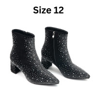 Pasuot - Bling Diamond Ankle Boots - size 12, black