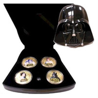 Pièces de monnaie Star Wars Dark Vader 4 coins Gold Plated set.