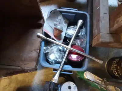 Trailer lights and small beam headlights and tire wrench