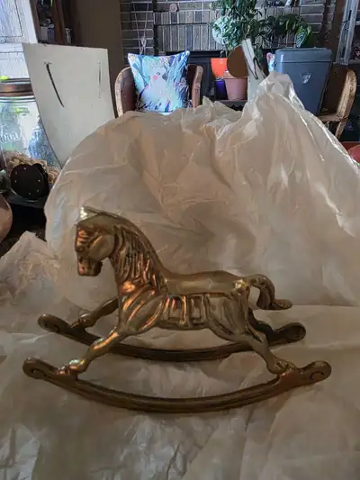 Vintage Brass ROCKING HORSE, Mare, Saddle, 1970s, Handmade, Ornate, Figurine, Knick Knack, Bedroom D...
