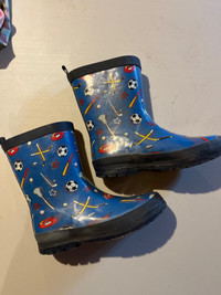 Size 1 rain boots blue sports themed 