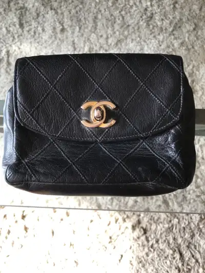 Authentic Chanel metalasse waist bag lamb skin, View more