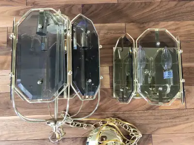 Vintage Brass and Glass Chandelier and Matching Wall Sconce, View more