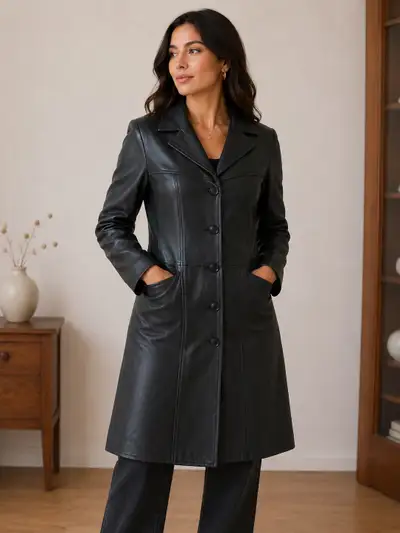 Women’s Long Leather Coat – Size 2XS, View more