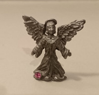Vintage Pewter October Fairy Figurine with Pink Birthstone