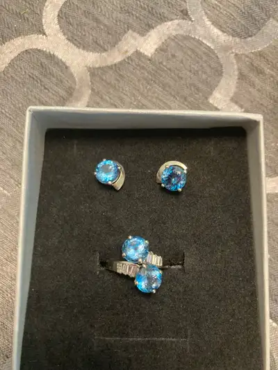 White Gold, Diamond & Blue Topaz Ring Set, View more