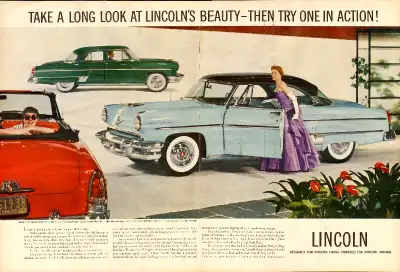 Large color magazine ad for 1954 Lincoln Automobile, View more