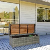 Patio Wicker Storage Bench Box, Outdoor Garden PE Rattan Pool St