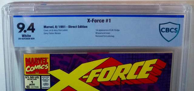 X-Force #1 CBCS 9.4 Marvel 1991 Incl's 2x NM+ Trading Card Inser dans Bandes dessinées  à Ville de Montréal - Image 2