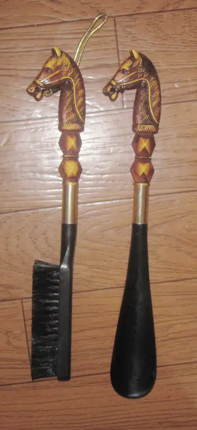 Vintage Japan Horse Shoehorn and Shoe Brush Set, View more