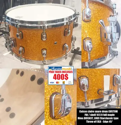 TAXES INCLUSES - Caisse claire snare drum CUSTOM 14 X 8 MAPLE, View more