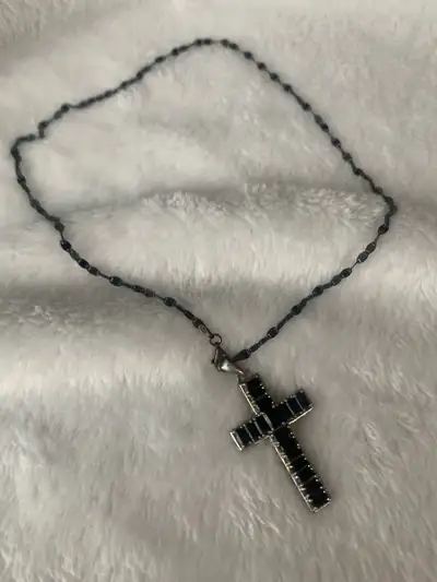 Black S.silver 925 chain and pendant with real stones, View more