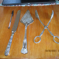 VINTAGE KNIFE, TONGS AND CAKE SERVER CASH ONLY KELLIGREWS PIC UP