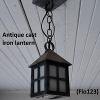 Light - Vintage Lantern, Pendant, Cast Iron, White Glass Shade