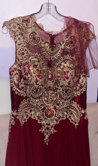 Stunning Embroidered Red & Gold Long Elegant Dress