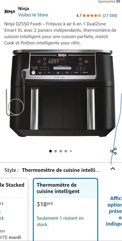 Utilisée 3 fois. - Thermomètre intelligent Foodi pour une cuisson parfaite. - 2 paniers à frire sépa...