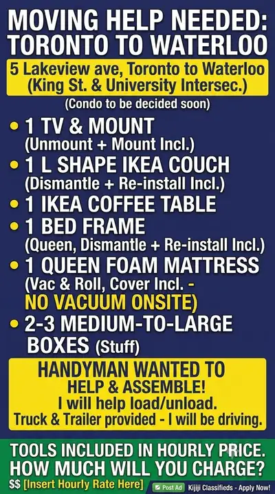 Help Wanted: Handyman for Small Move (Toronto to Waterloo), View more