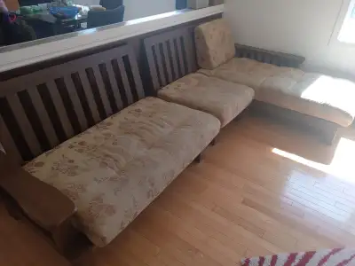 Wood futon couches/Two carpets, View more