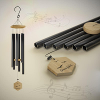NEW Wooden Hexagon and Aluminum Wind Chimes (Green Land) Black