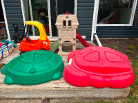 Little Tikes Outdoor Sandbox, pool, slide, and cozy coupe