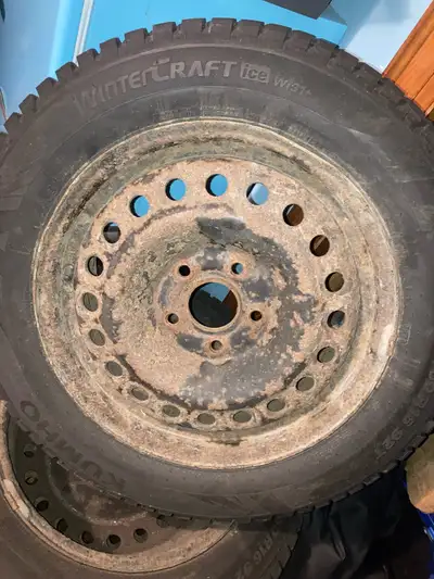 Used one winter, purchased new before that. Rims and tires were on a Honda accord.