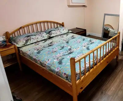 bed frame and side table wooden Ikea, View more