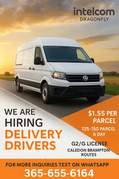 We need hardworking drivers 1.55$ per day Van will be provided by company weekly pay Mississauga pic...