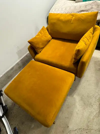 Albany Park Armchair & Ottoman–Rust Velvet–Mid-Century Modern, View more