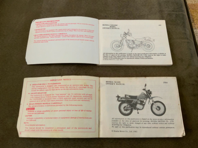 Honda Bike Owners manuals XL80s, CMX250C in Motorcycle Parts & Accessories in Barrie - Image 4