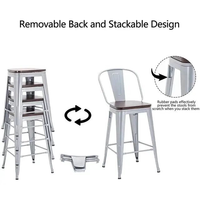 BRAND NEW Set of 4 Counter Stools - Wood Seat & Metal Frame in Chairs & Recliners in City of Toronto - Image 3