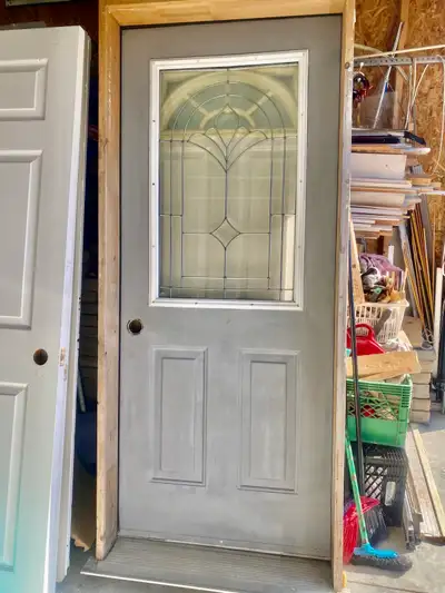 Exterior Metal door 34”x79”with frame and window insert, View more