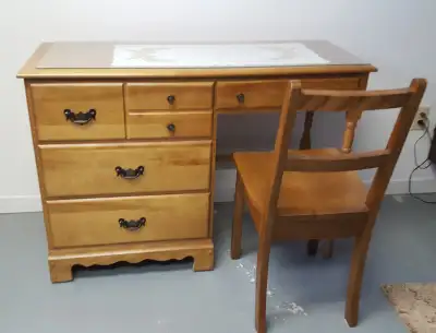 Small Wooden Desk and Chair. /Petit bureau et chaise, View more